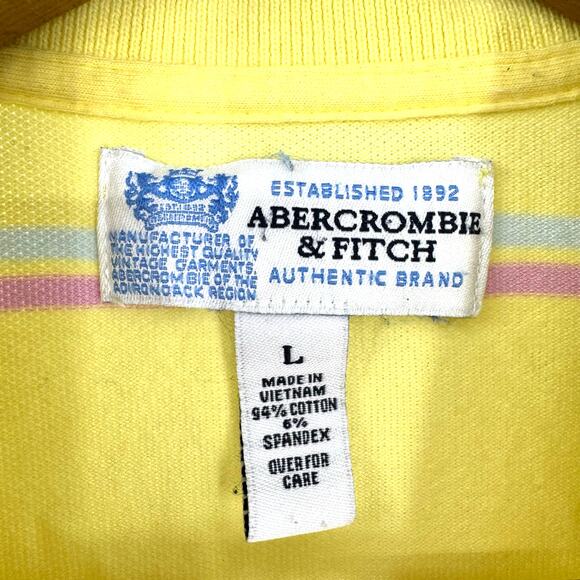 Vintage Abercrombie & Fitch Slim Fit Polo Shirt L Yellow Striped Fitted Y2K FLAW - Picture 5 of 6